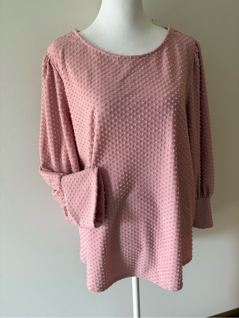 Ava James Textured Dots  Blush Pink 3/4-Sleeve Tunic Top, Scoop Neck Plus Sz 2X